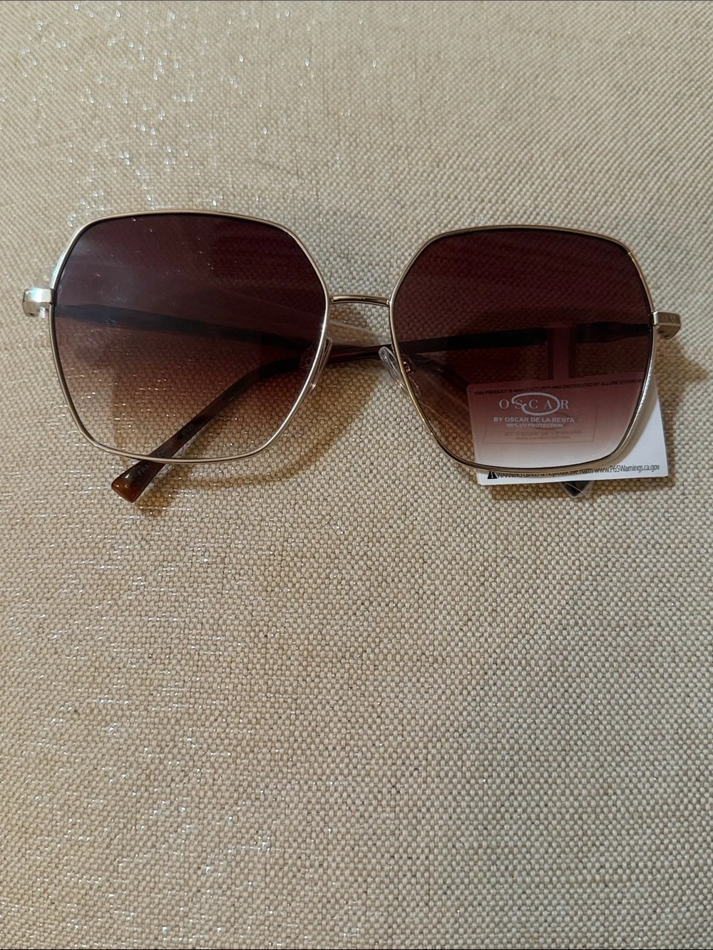 Oscar de la Renta Gold Frame Sunglasses with Brown Gradient Lenses